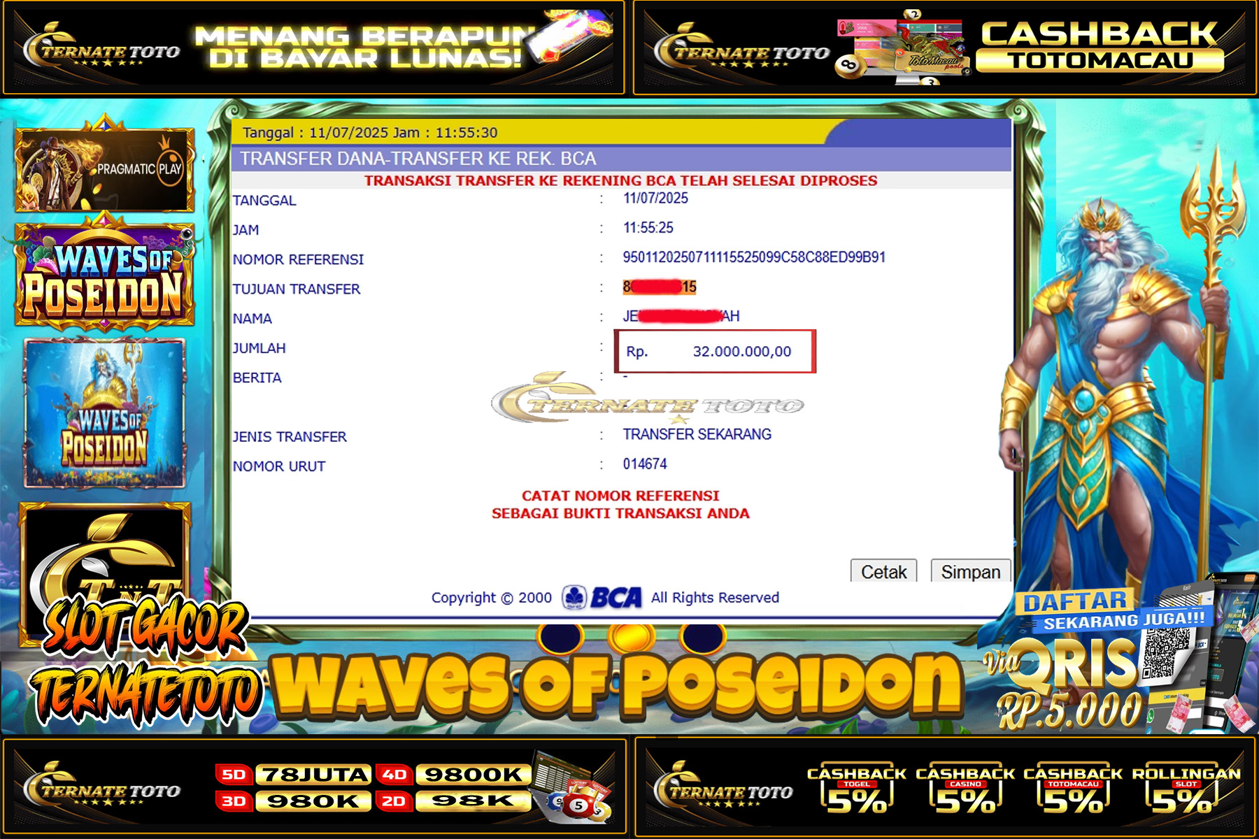 TERNATETOTO - Waves Of Poseidon Rp.32,000,000,-